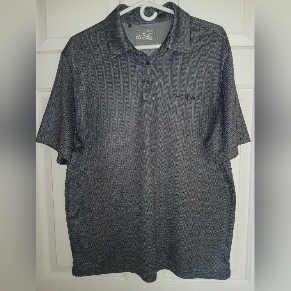 Under Armor LG Charcoal Polo Country Club Golf Shirt EUC Loose Fit Heat Gear